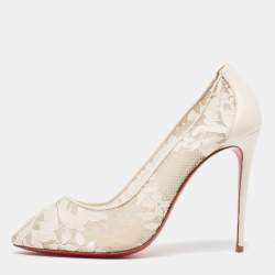 Pre Owned Christian Louboutin White Lace Dorissima Pumps Size 40