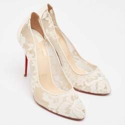 Pre Owned Christian Louboutin White Lace Dorissima Pumps Size 40