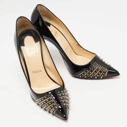 Pre Owned Christian Louboutin Black Patent Leather Bareta Pumps Size 38