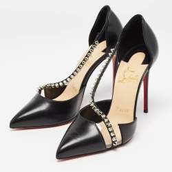 Christian Louboutin Black Leather Spike Cross Pumps Size 35.5