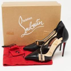 Christian Louboutin Black Leather Spike Cross Pumps Size 35.5