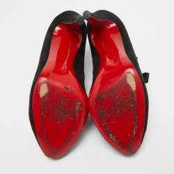 مملوكة مسبقًا Christian Louboutin Black Suede and Mesh Triple Bow Booties Size 38.5