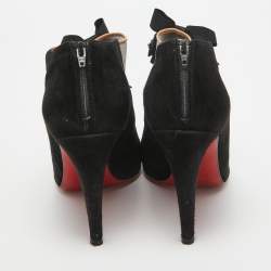 مملوكة مسبقًا Christian Louboutin Black Suede and Mesh Triple Bow Booties Size 38.5