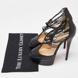 Christian Louboutin Black Leather Confusalta Platform Sandals Size 37.5