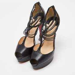 Christian Louboutin Black Leather Confusalta Platform Sandals Size 37.5