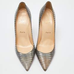 Pre Owned Christian Louboutin Grey Water Snake So Kate Pumps Size 39.5