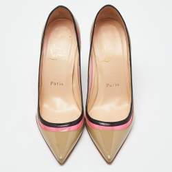 Christian Louboutin Beige/Pink Patent Leather and PVC Paulina Pumps Size 36