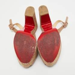 Pre Owned Christian Louboutin Beige Leather Donna Anna Cork Sandals Size 36