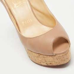 Pre Owned Christian Louboutin Beige Leather Donna Anna Cork Sandals Size 36