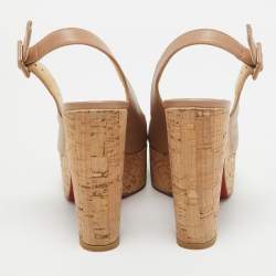 Pre Owned Christian Louboutin Beige Leather Donna Anna Cork Sandals Size 36