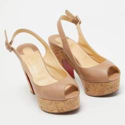 Pre Owned Christian Louboutin Beige Leather Donna Anna Cork Sandals Size 36