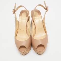 Pre Owned Christian Louboutin Beige Leather Donna Anna Cork Sandals Size 36