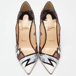Christian Louboutin Multicolor Python and Mesh Explorete Pigalle Zig Zag Trim Pointed Toe Pumps Size 36.5