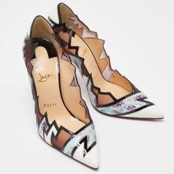Christian Louboutin Multicolor Python and Mesh Explorete Pigalle Zig Zag Trim Pointed Toe Pumps Size 36.5