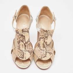 Christian Louboutin Sliver/Beige Python Leather And Foil Leather Ankle Strap Sandals Size 36