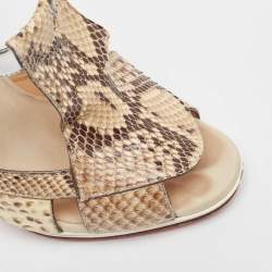Christian Louboutin Sliver/Beige Python Leather And Foil Leather Ankle Strap Sandals Size 36