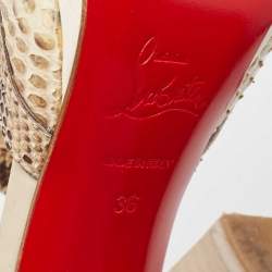 Christian Louboutin Sliver/Beige Python Leather And Foil Leather Ankle Strap Sandals Size 36