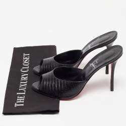 مملوكة مسبقًا Christian Louboutin Black Lizard Embossed Leather Me Dolly Sandals Size 42