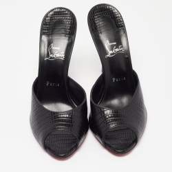 مملوكة مسبقًا Christian Louboutin Black Lizard Embossed Leather Me Dolly Sandals Size 42