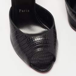مملوكة مسبقًا Christian Louboutin Black Lizard Embossed Leather Me Dolly Sandals Size 42
