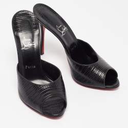 مملوكة مسبقًا Christian Louboutin Black Lizard Embossed Leather Me Dolly Sandals Size 42