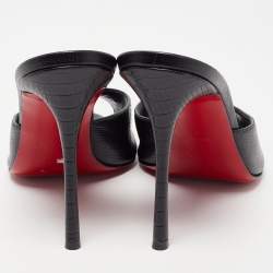 مملوكة مسبقًا Christian Louboutin Black Lizard Embossed Leather Me Dolly Sandals Size 42