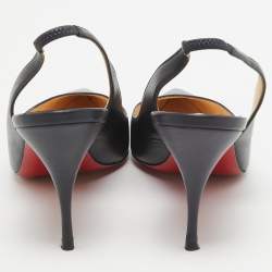 Pre Owned Christian Louboutin Navy Blue Leather Kate Slingback Pumps Size 40