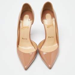 Pre Owned Christian Louboutin Beige Patent Leather Iriza D'orsay Pumps Size 37.5
