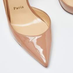 Pre Owned Christian Louboutin Beige Patent Leather Iriza D'orsay Pumps Size 37.5