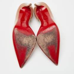 Pre Owned Christian Louboutin Beige Patent Leather Iriza D'orsay Pumps Size 37.5