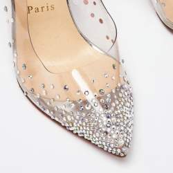 Pre Owned Christian Louboutin Silver Glitter and PVC Degrastrass Embellished Pumps Size 38