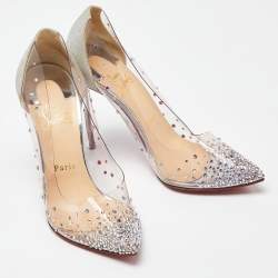 Pre Owned Christian Louboutin Silver Glitter and PVC Degrastrass Embellished Pumps Size 38