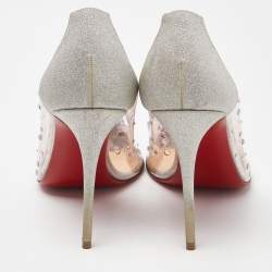 Pre Owned Christian Louboutin Silver Glitter and PVC Degrastrass Embellished Pumps Size 38