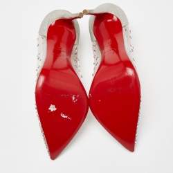 Pre Owned Christian Louboutin Silver Glitter and PVC Degrastrass Embellished Pumps Size 38
