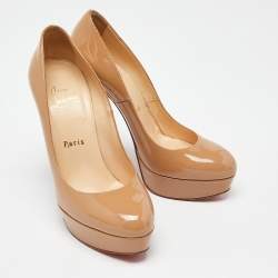 Christian Louboutin Beige Patent Leather Bianca Platform Pumps Size 37