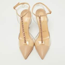 Christian Louboutin Beige Leather and PVC Nosy T-strap Slingback Pumps Size 36