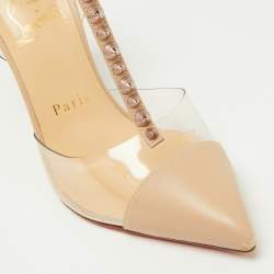 Christian Louboutin Beige Leather and PVC Nosy T-strap Slingback Pumps Size 36