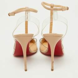 Christian Louboutin Beige Leather and PVC Nosy T-strap Slingback Pumps Size 36