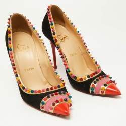 Christian Louboutin Multicolor Suede and Patent Leather Malabar Hill Spike Pointed Toe Pumps Size 38