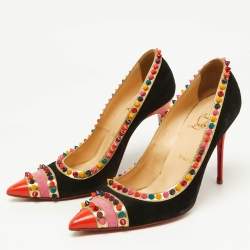 Christian Louboutin Multicolor Suede and Patent Leather Malabar Hill Spike Pointed Toe Pumps Size 38