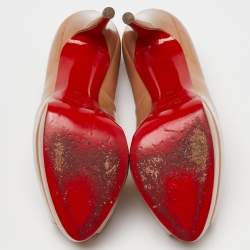 Pre Owned Christian Louboutin Beige Patent Leather Lady Peep Platform Pumps Size 38