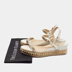 Pre Owned Christian Louboutin White Leather Pyraclou Spike Espadrilles Sandals Size 39