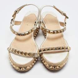 Pre Owned Christian Louboutin White Leather Pyraclou Spike Espadrilles Sandals Size 39
