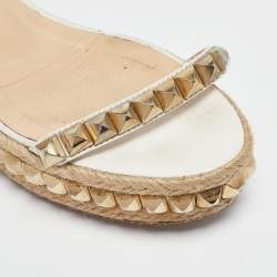 Pre Owned Christian Louboutin White Leather Pyraclou Spike Espadrilles Sandals Size 39