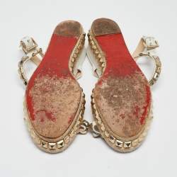 Pre Owned Christian Louboutin White Leather Pyraclou Spike Espadrilles Sandals Size 39