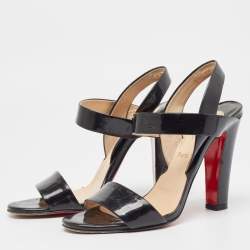 Christian Louboutin Black Patent Leather Etrier Sandals Size 36.5