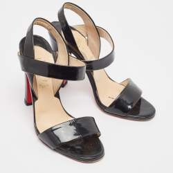 Christian Louboutin Black Patent Leather Etrier Sandals Size 36.5