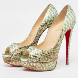 Christian Louboutin Two Tone Python Lady Peep Pumps Size 38 