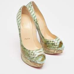 Christian Louboutin Two Tone Python Lady Peep Pumps Size 38 