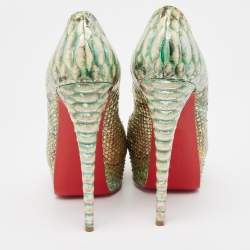 Christian Louboutin Two Tone Python Lady Peep Pumps Size 38 